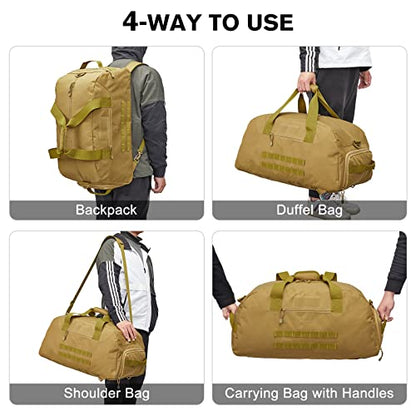 G4Free 70L Large Tactical Duffle Bag Men Sports Gym Backpack | with Shoes Compartment Military MOLLE Duffel Backpack, Brown - color: Brown