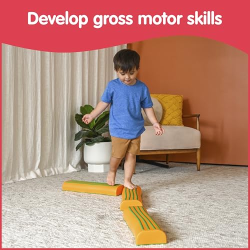 edxeducation Step-a-Trail | Logs | 3 Balance Beams | Ages 18m+ | Sturdy Plastic Obstacle Course for Kids | Indoor Outdoor Toys for Toddlers | Orange - style: Logs