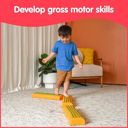 edxeducation Step-a-Trail | Logs | 3 Balance Beams | Ages 18m+ | Sturdy Plastic Obstacle Course for Kids | Indoor Outdoor Toys for Toddlers | Orange - style: Logs
