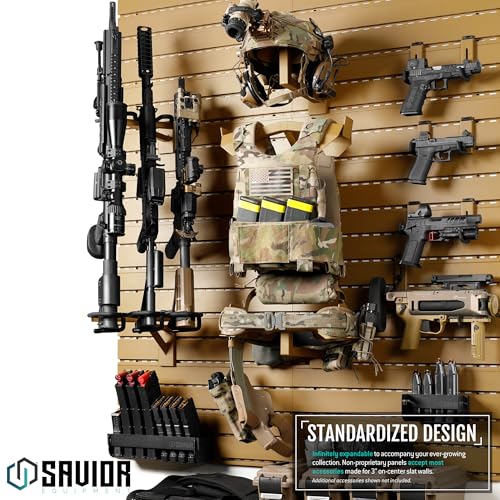 Savior Equipment Wall Rack System Tactical Vest Attachment Gear Wall Mount Display Rack Organizer, Adjustable Width, Heavy-Duty Steel Construction Hold Up to 40 lbs - color: RAL8000 Tan