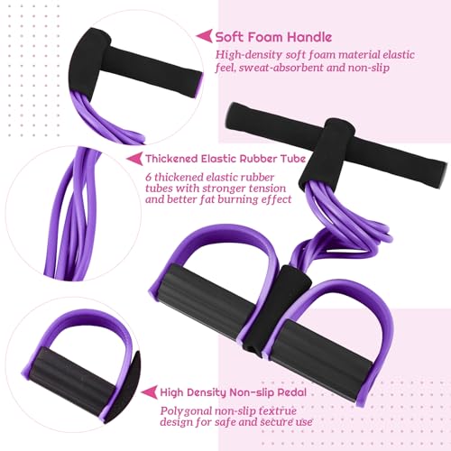 Women Fitness Exercise Equipment Trainer Set Pedal Resistance Band | Leg Arm Thigh Resistance Bands, Women Fitness Workout Equipment, Pedal Resistance Band with Handle, Yoga Pilates Body Fitness - color: Purple