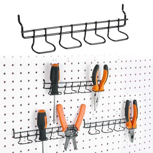 Coume 4 Pieces Pegboard Screwdriver Holders, Stainless Steel Pegboard Pliers Tool Hangers Shelving Display Hooks Organizer Multi Ring Tool Holders Accessories Racks for Shop Store Supermarket(Black) - color: Black