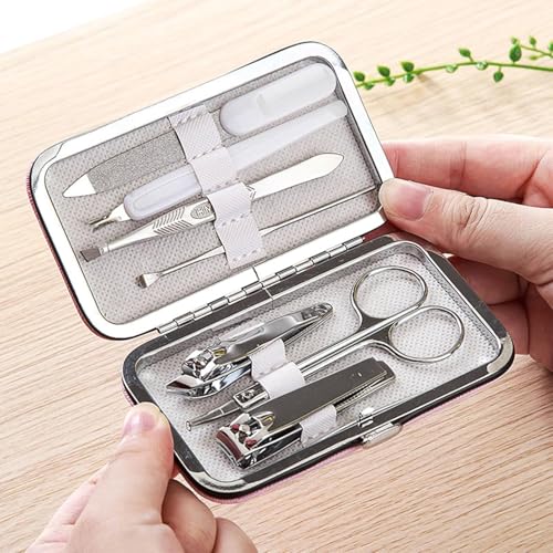 8 Pcs Portable Manicure Set with Travel Case Nail Care Kit for Home and Travel, Professional Grooming Tools - color: 8-piece -Pink