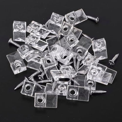 20 Set Mirror Hangers for Wall Mounting - Holders, Brackets, Hanging Clips - Clear Plastic Glass Crystal Hardware Frameless Kit