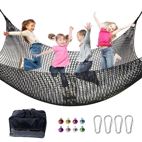 Climbing Net for Kids - 9.9FT x 9.9FT Double Layers Heavy Duty Playground Safety Net, Climbing Cargo Net for Tree House Tree Fort, Back Yard, Jungle Gyms, Monkey Bar Security Mesh（Black） - color: Black, size: 9.9' x 9.9'