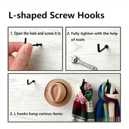 150 PCS 7 Shaped Right Angle Screw Hooks,7/8 Inch Screw in L Shaped Hooks for Hanging Lamp,Plants,Decorations,kitchenware and DIY Crafts - size: 7/8inch 150pcs