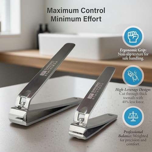 Solingen Toenail Clippers for Thick Nails, 2-Pack Stainless Steel Nail Clippers Made in Germany, Straight Edge Fingernail & Toenail Cutters for Men, Women & Seniors