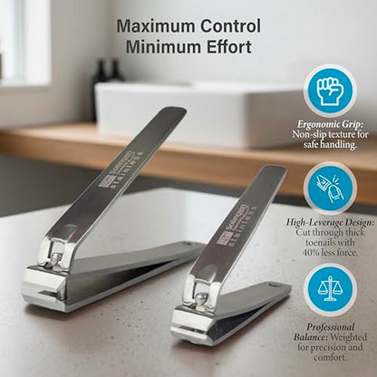 Solingen Toenail Clippers for Thick Nails, 2-Pack Stainless Steel Nail Clippers Made in Germany, Straight Edge Fingernail & Toenail Cutters for Men, Women & Seniors
