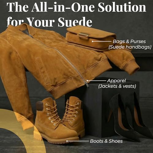 Suede and Nubuck Shoe Cleaner Kit - 4 pcs Shoe Care Set, Brass & Soft Nylon Brushes with 2 Erasers - Premium Dry Cleaning Tools for Boots, Sneakers, Bags - Restores Nap & Removes Scuffs