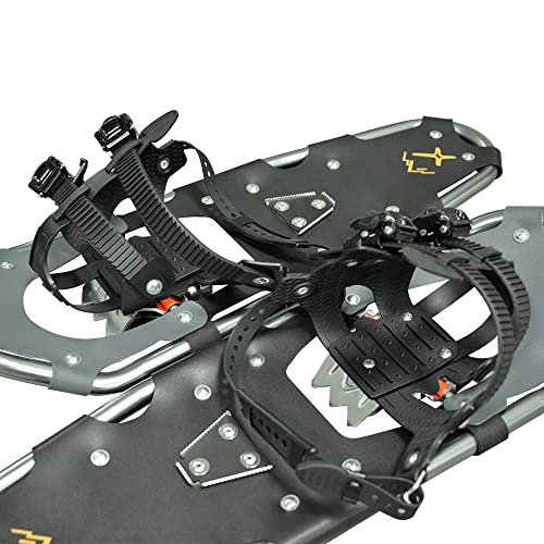Snowshoes,Lightweight Aluminum Frame,13-Point Heavy Duty Crampons,UV Shoe Decking, and Ratchet System for Secure Fit Complete with Carry Bag for Convenient Storage and Travel - color: SILVER