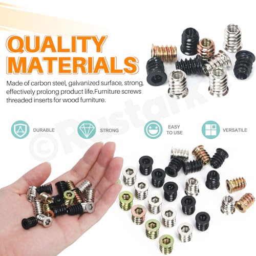 50Pcs M6x15mm Yellow Zinc Threaded Insert Nuts Assortment Kit Metric Hex Socket Drive Metal Bolt Wood Inserts Bolt Nut Insert for Wood Products Furniture - style: yellow zinc 6x15MM threaded inserts nuts