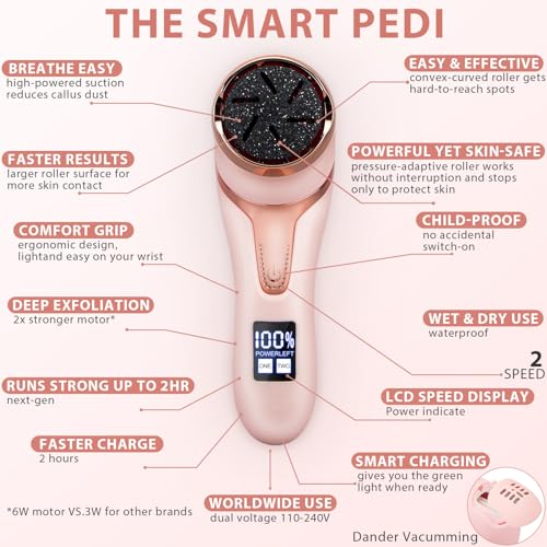 Electric Callus Remover for Feet (with Dander Vacuum Cleaner), Rechargeable Foot Callus Remover Pedicure Tools Foot File, Professional Foot Care Kit Deadskin Remover with 9Heads&2Speed,LCD Display - style: Pink Electric Callus Remover +10in1