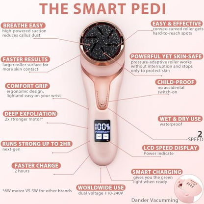 Electric Callus Remover for Feet (with Dander Vacuum Cleaner), Rechargeable Foot Callus Remover Pedicure Tools Foot File, Professional Foot Care Kit Deadskin Remover with 9Heads&2Speed,LCD Display - style: Pink Electric Callus Remover +10in1