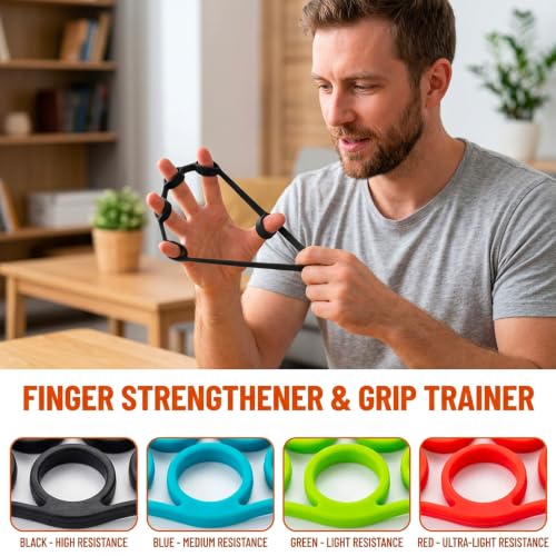 4PCS Finger Exerciser, Grip Strength Trainer and Finger Strengthener with Four Resistance Levels, Progressive Hand Training for Athletes Five Finger Training Puller with Extension Bands
