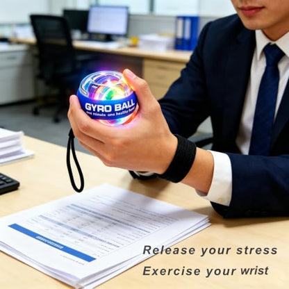 EXBEPE Metal Torque Ball with Light, Weighted Auto-Start Gyro Ball Hand Wrist Forearm Trainer and Strengthener for Exercise Joint and Muscle with Bag - color: Transparent with Light