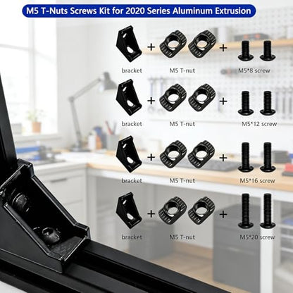 Taiss 210PCS M5 T-Nuts and Bolts Kit for 2020 Aluminum Extrusion Hardware,Hammer Head M5 T-Slot Nut,M5x8/12/16/20mm Hexagon Socket Screws with Hex Wrench - size: 210PCS M5 T-Nuts Screw Kit