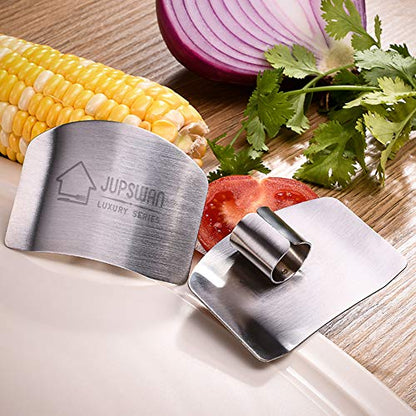 Jupswan Finger Guards for Cutting Kitchen Tool Stainless Steel Finger Guard Finger Protector Avoid Hurting When Slicing and Dicing 2 Pack - color: Silver