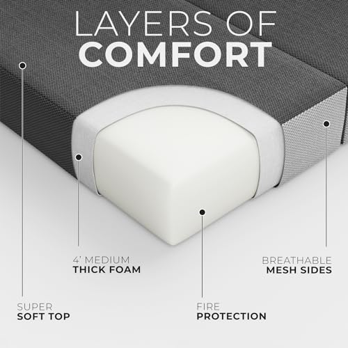 Cozzzi Foldable Mattress Queen Size for Floor and Traveling with Removable Cover - Lightweight and Portable Folding Mattress for Adults & Kids - Compact and Easy to Storage (75in x 58in x 4in) - size: Queen (75in x 58in x 4in), style: Gray