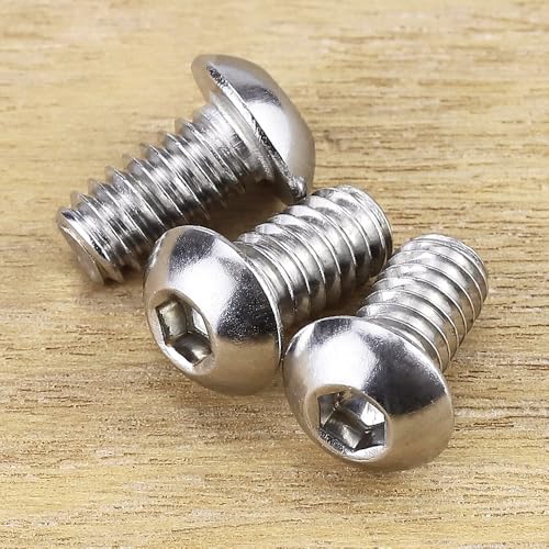 1/4-20 x 3/8" Button Head Socket Cap Bolts Screws, 304 Stainless Steel 18-8, Allen Hex Drive, Bright Finish, Fully Machine Thread, Pack of 50 - size: 1/4-20 x 3/8