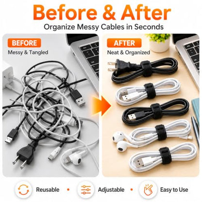 YsenchanHook & Loo Straps (10 Pack), Reusable Adjustable Nylon Cinch Cable Straps, Heavy Duty Hook and Loop Fastening Cable Ties for Cords & Cable Management – 1” x 8”, Black - size: 8 Inch