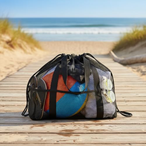 Mesh Drawstring Gym Bag, Breathable Nylon Storage for Wet Gear and Sports Equipment, 17 x 15 Inch (1 PC) - color: Black