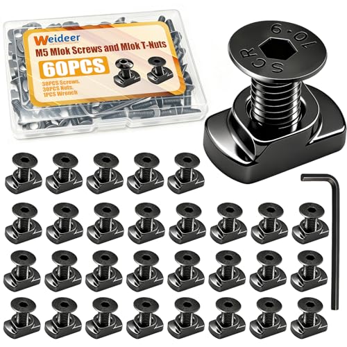 weideer 60PCS M5 Mlok Screws and Nuts Replacement Sets,for M5 M-Lok System Rail Mount,Flat Head Hex Countersunk Bolts,Wrench,Nut and Bolt Assortment - color: BK-60PCS-M5 Mlok Nuts+Countersunk Head