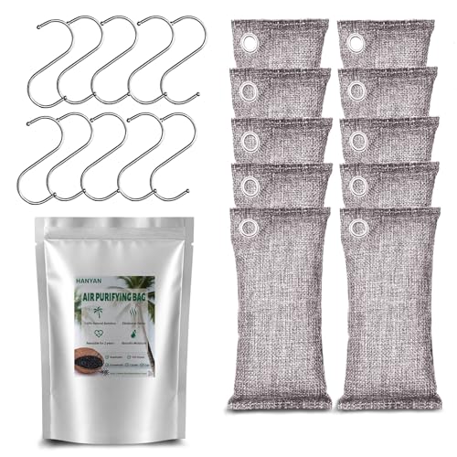 Activated Charcoal Bags Odor Absorbers, Activated Charcoal Odor Absorber for Strong Odors in Car, Closet, Shoe, Pet, Smoke, Basement. Coconut Shell Air Purifying Bag(10 x 100g） - color: 100g x 10pc