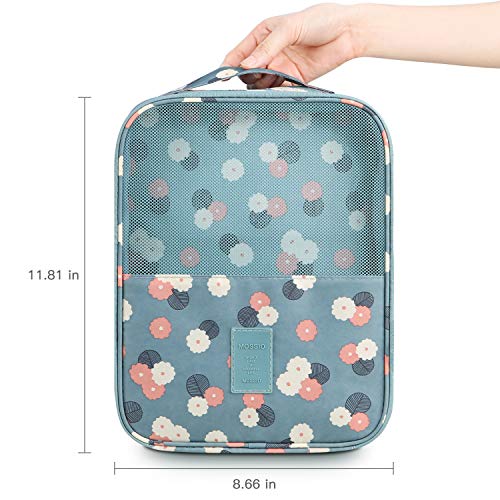 Mossio Shoe Bag Holds 3 Pair of Shoes for Travel and Daily Use Storage Pouch - color: Blue Flower