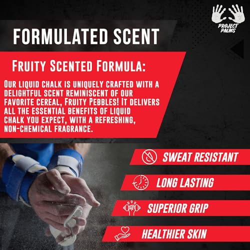 Liquid Chalk 50ML with Fruity Cereal Scent, Mess-Free Gym Chalk for Weightlifting, Rock Climbing, Gymnastics, Crossfit & More - Fast-Drying, Superior Grip for Reduced Slippage