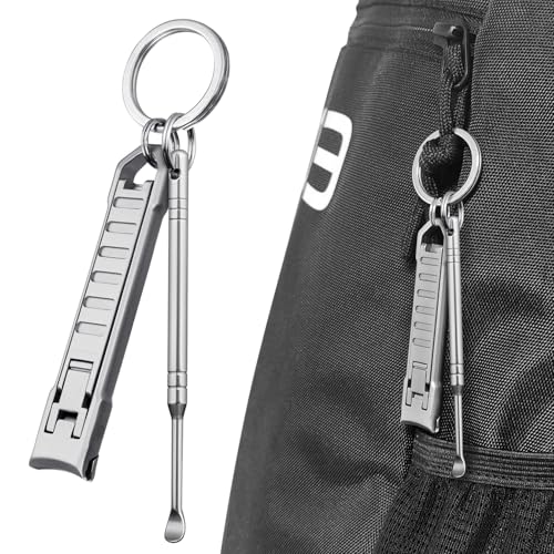 Ultra Thin Keychain Fingernail Clipper, 0.4cm Slim 20g Lightweight Foldable Nail Trimmer with Ear Pick and Integrated Nail File Set for Men, Adults Portable Daily Travel Carry - color: Set a