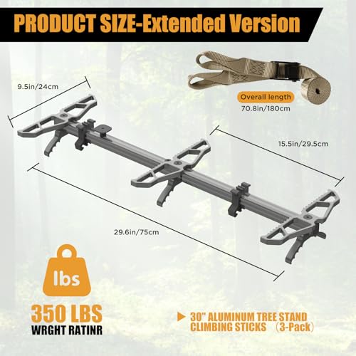 30" Climbing Sticks,Lightweight Aluminum Treestand Climbing Sticks for Hunting,Non-Slip TreeStand Climbing Steps for Saddle Hunting Sticks Kit (3-Pack)