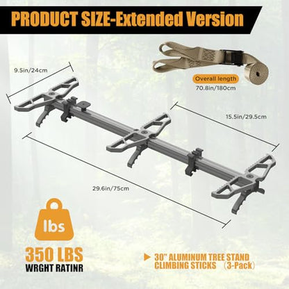 30" Climbing Sticks,Lightweight Aluminum Treestand Climbing Sticks for Hunting,Non-Slip TreeStand Climbing Steps for Saddle Hunting Sticks Kit (3-Pack)