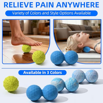 Peanut & Spiky Ball Set for Physical Therapy Blue | Peanut roller + firm spiky ball; deep tissue, trigger point; spine-safe - color: Blue+yellow