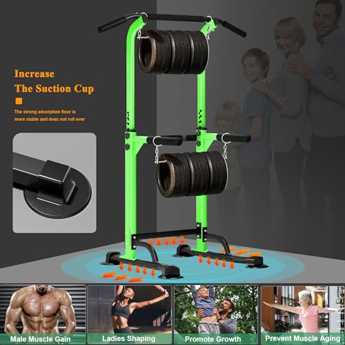 DlandHome Power Tower Pull Up Dip Station Multi-Function Fitness Equipment for Strength Training Adjustable Height Dip Stand for Home Gym - color: Green