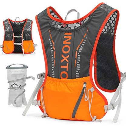 INOXTO Running Hydration Vest Backpack,Lightweight Insulated Pack with 1.5L Water Bladder Bag Daypack for Trail Hiking Running Cycling Race Marathon for Women Men - color: Dark orange stripe