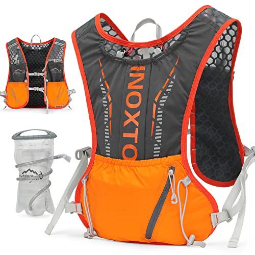 INOXTO Running Hydration Vest Backpack,Lightweight Insulated Pack with 1.5L Water Bladder Bag Daypack for Trail Hiking Running Cycling Race Marathon for Women Men - color: Dark orange stripe