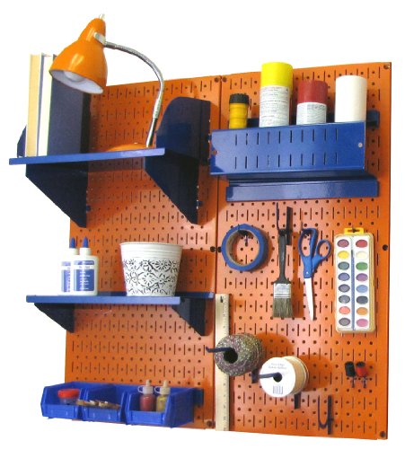 Wall Control Craft & Hobby Pegboard Organizer Storage Kit with Orange Pegboard and Blue Accessories - color: Orange Pegboard Blue Accessories