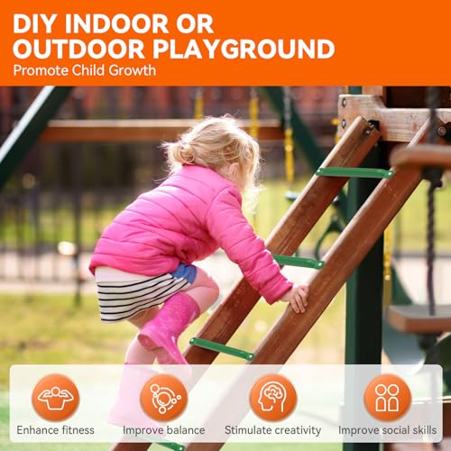 21 Inch Monkey Bars Playground Ladder Rungs for Backyard (12 Pcs, Green) | Indoor Outdoor Metal Monkey Bars Kit - color: Green