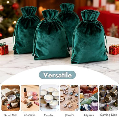 HRX Package Soft Velvet Gift Bags, 5.1x7.8 inch Velvet Drawstring Pouches Deep Teal Green for Jewelry Crystal Dice Tarot Rune (4 Pack) - color: Deep Teal Green