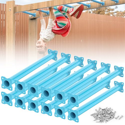 16.5 Inch Monkey Bars Kit Monkey Bar Ladder Rungs (Light Blue, 12 Pcs) | Indoor Outdoor Metal Monkey Bars for Backyard - color: Light Blue