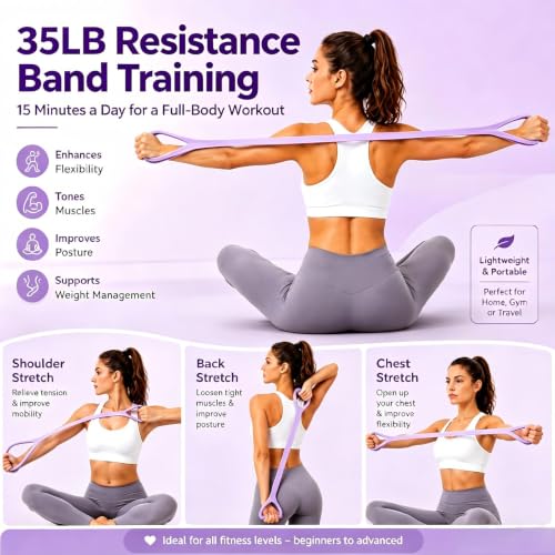 Upgraded Figure 8 Resistance Band with Handles, 35 lb Strong Stretch Exercise Band for Arms, Shoulders and Full-Body Workouts, Elastic Fitness Band for Women and Men