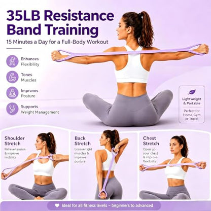 Upgraded Figure 8 Resistance Band with Handles, 35 lb Strong Stretch Exercise Band for Arms, Shoulders and Full-Body Workouts, Elastic Fitness Band for Women and Men