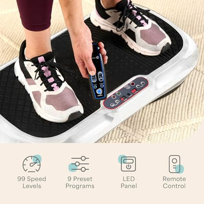 Lifepro Waver Vibration Plate Exercise Machine with 99 Speeds & 10 Presets | Resistance Bands, Non-Slip Surface, 330 lbs Capacity — Vibration Plate for Lymphatic Drainage, Body Toning, Full-Body Workout - color: White