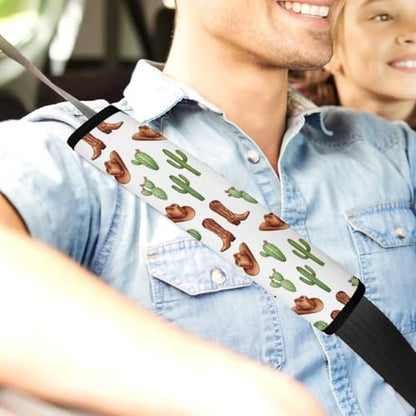 Universal Soft and Comfortable Car Seat Straps Shoulder Pads for Girls and Boys, Most Cars, 1 Pair Western Cactus Cowboy Harness Pads Strap Comfortable Driving - color: Pattern 936