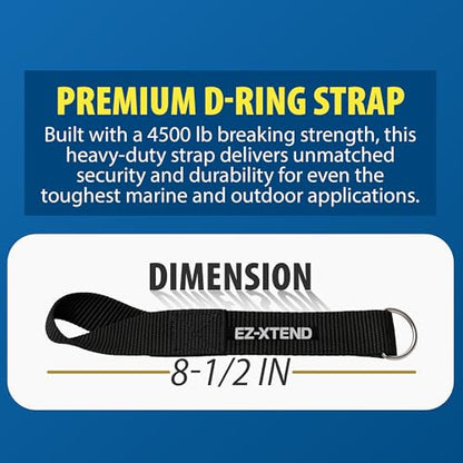 EZ-Xtend Premium D-Ring Strap with Loop for Rail Attachment of Standard Bimini Strap to Handrail - Stainless Steel D-Rings - Boat Accessories - 1 Pack (White, 8 1/2 inches with D-Ring & Loop) - color: White