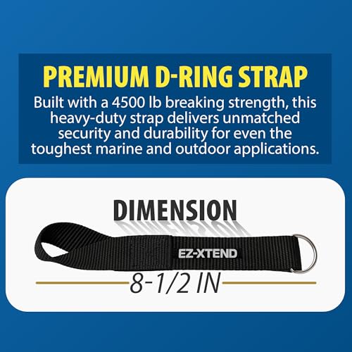 EZ-Xtend Premium D-Ring Strap with Loop for Rail Attachment of Standard Bimini Strap to Handrail - Stainless Steel D-Rings - Boat Accessories - 1 Pack (Black, 8 1/2 inches with D-Ring & Loop) - color: Black