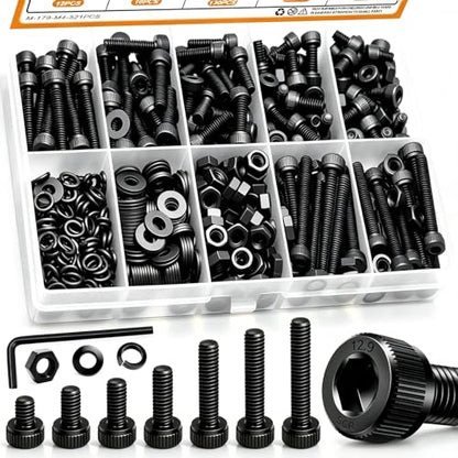 mankk 521PCS M4 Screws Assortment Kit,M4 x 6/8/12/16/20/25/30mm Hex Socket Head Cap Bolts Nuts & Washers Assortment Kit 12.9 Grade Alloy Steel Machine Screws - size: M4, style: Hex Socket Cap