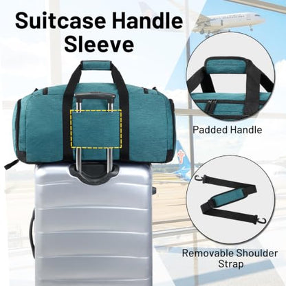 MIER Packable Travel Duffle Bag with Shoe Compartment, 80L, Teal | Foldable Weekender Duffel; Multi-Pockets; Adjustable Shoulder Strap; Luggage Sleeve; Travel, Sports, Camping, Gym - color: Teal, size: 80L