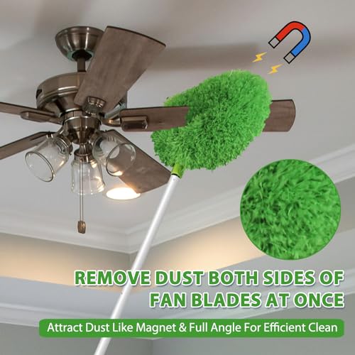 FONUNO Ceiling Fan Cleaner Duster High Ceiling Extended Fan Blade Cleaner | Reusable Microfiber Ceiling Fan Duster with Extension Handle from 13 to 50 Inch for Furniture Bookshelves Wall Door, Green - color: Green