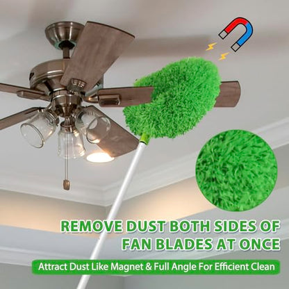 FONUNO Ceiling Fan Cleaner Duster High Ceiling Extended Fan Blade Cleaner | Reusable Microfiber Ceiling Fan Duster with Extension Handle from 13 to 50 Inch for Furniture Bookshelves Wall Door, Green - color: Green